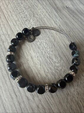 Black Beaded Bangle Bracelet with Crystal Spacers